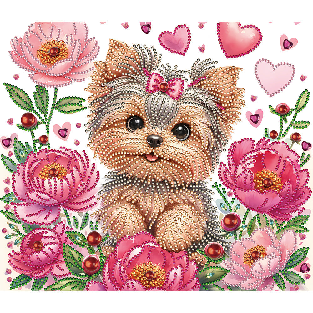 Flower Yorkshire Terrier-Partial Special Diamond Painting-35x30cm