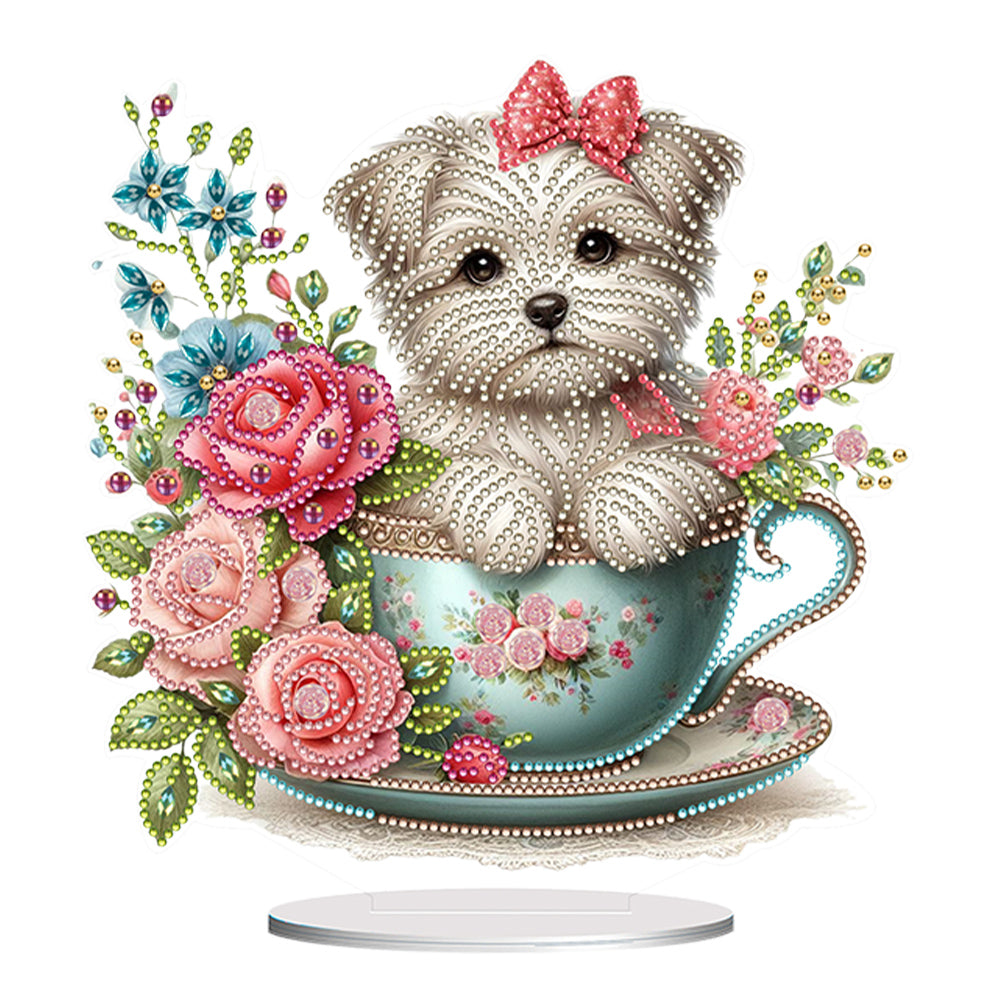 Teacup Puppy-Single Side Drill-Acrylic Diamond Desktop Ornament