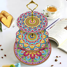 Load image into Gallery viewer, 3-Tiered Mandala Diamond Painting Tray Stand Round Serving Tray
