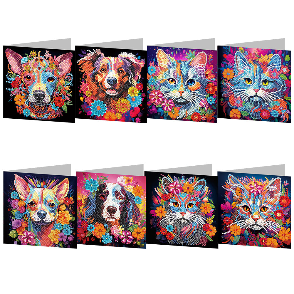 8Pcs/Set-Cat dog-Diamond Greeting Cards