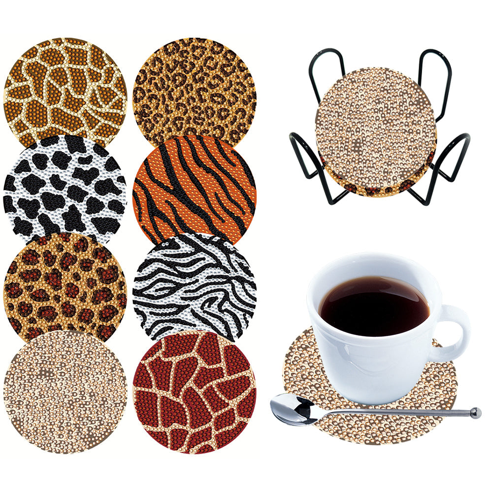 8PCS Animal SkinTexture-Wooden Diamond Painting Coaster