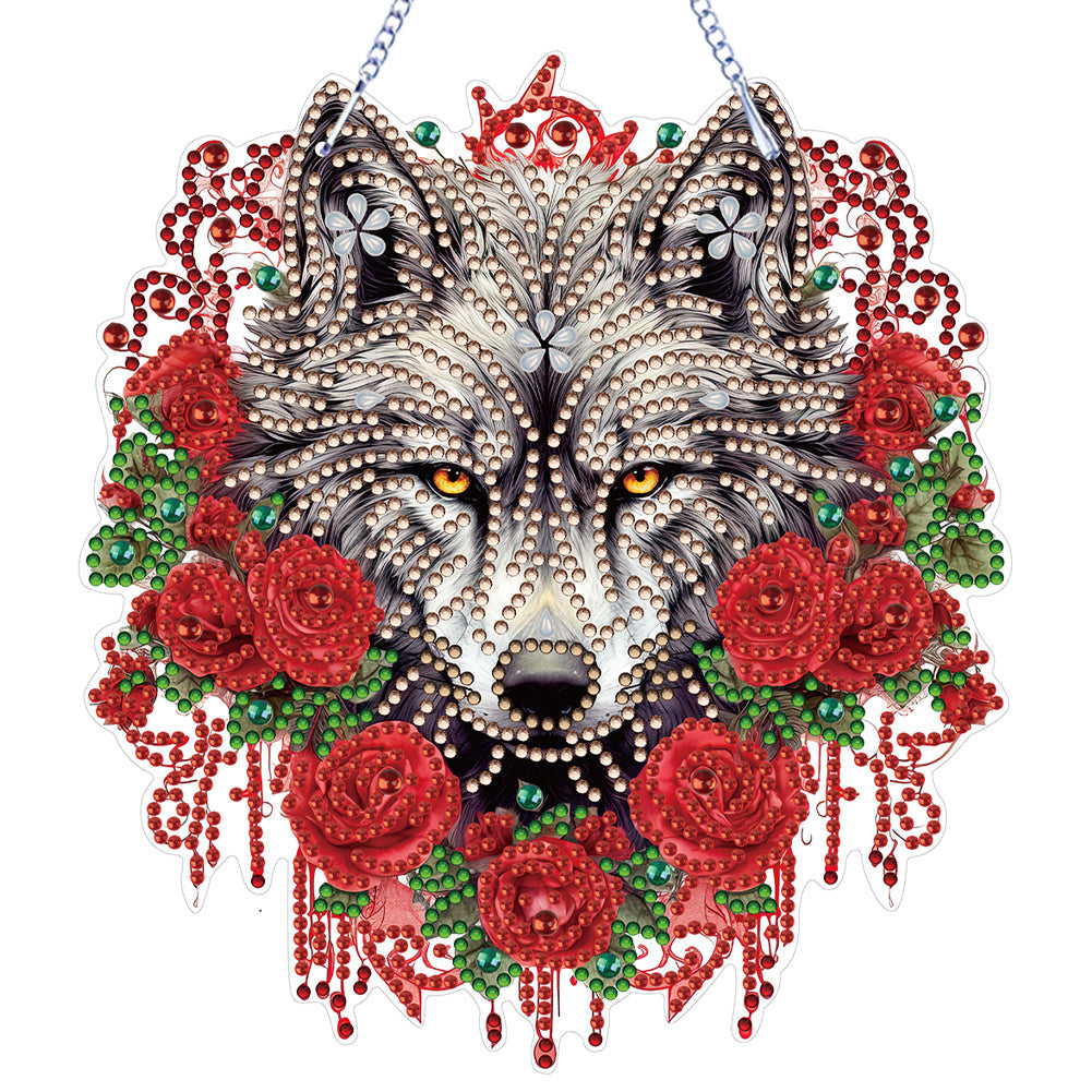 Wolf-Single Side Drill-Diamond Pendant