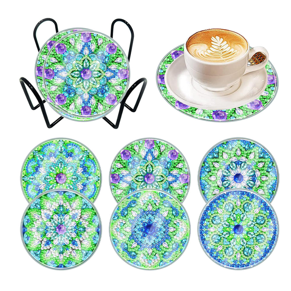 6Pcs/Set-Mandala-Acrylic Waterproof Diamond Coaster