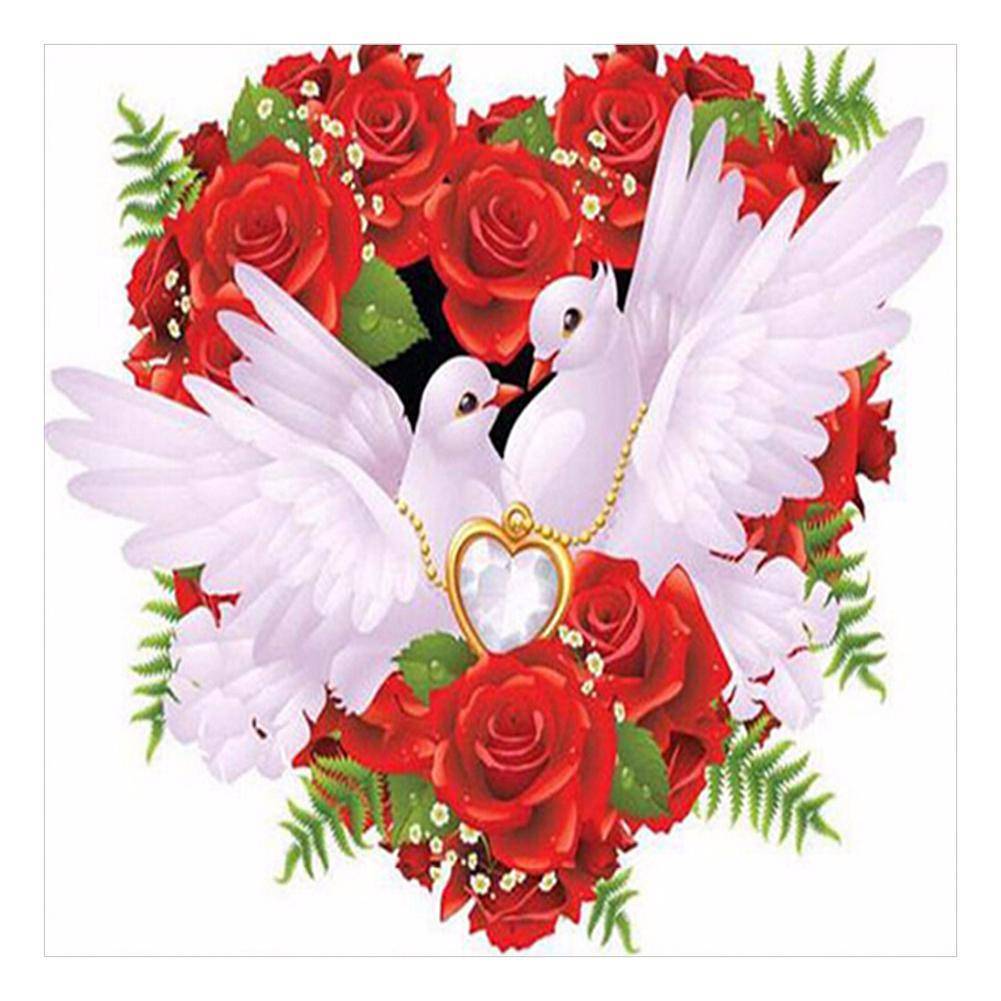 Rose Love Pigeon - Full Drill Round Drill - 30x30cm