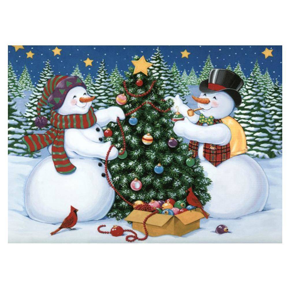 Snowman Christmas Tree - Full Drill Round Drill - 30x40cm