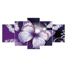 Load image into Gallery viewer, 5pcs/set Purple Butterfly - Full Drill Round Drill Painting - 95x45cm
