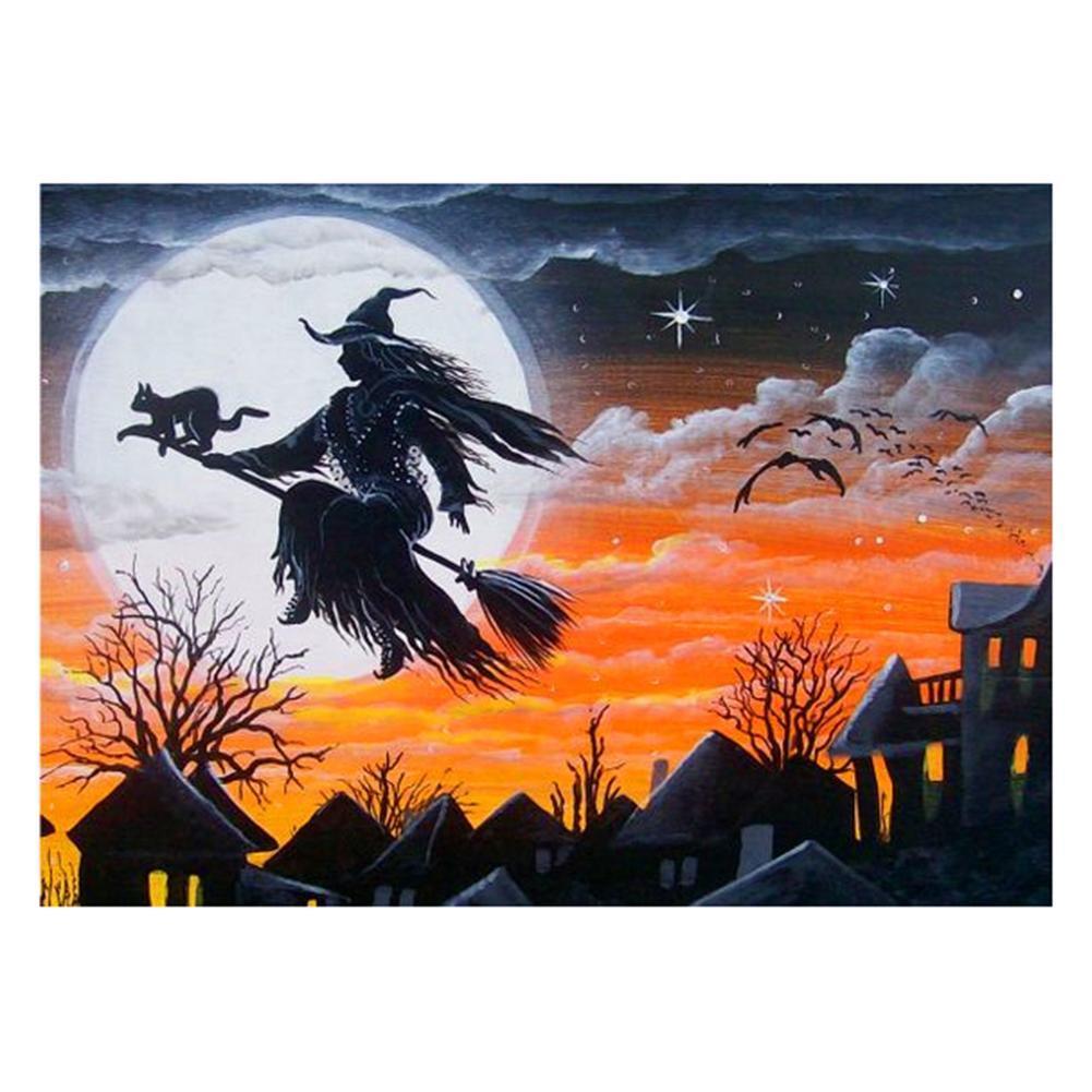 Halloween Cat Witch - Full Drill Round Drill - 30x40cm