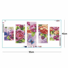 Load image into Gallery viewer, 5pcs/set Butterfly Flowers - Full Drill Round Drill Painting - 95x45cm
