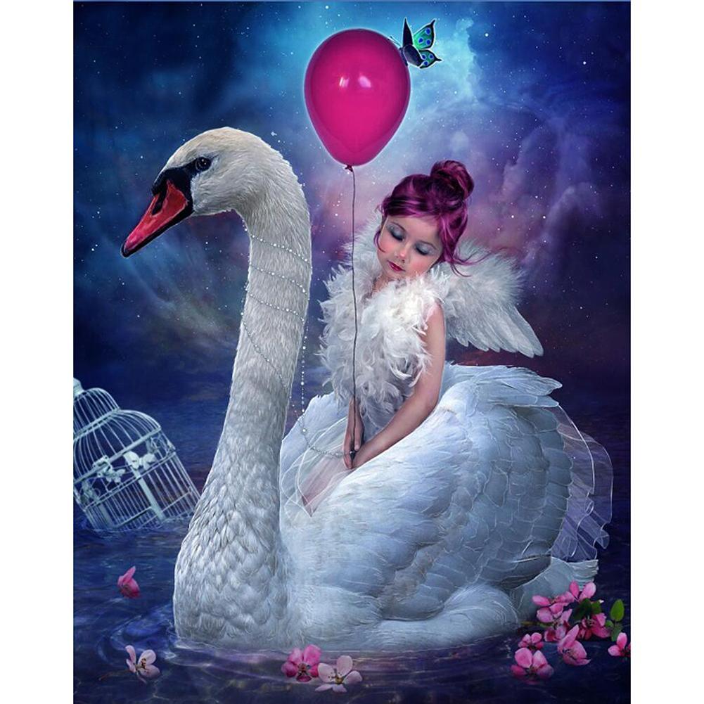 Swan Girl - Full Drill Round Drill - 30x25cm