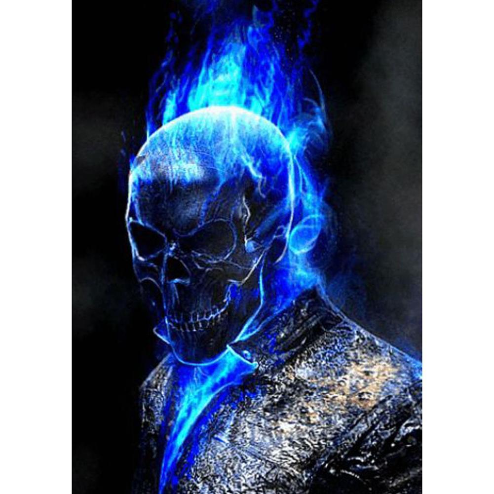 Blue Flame Skull - Full Drill Round Drill - 30x40cm