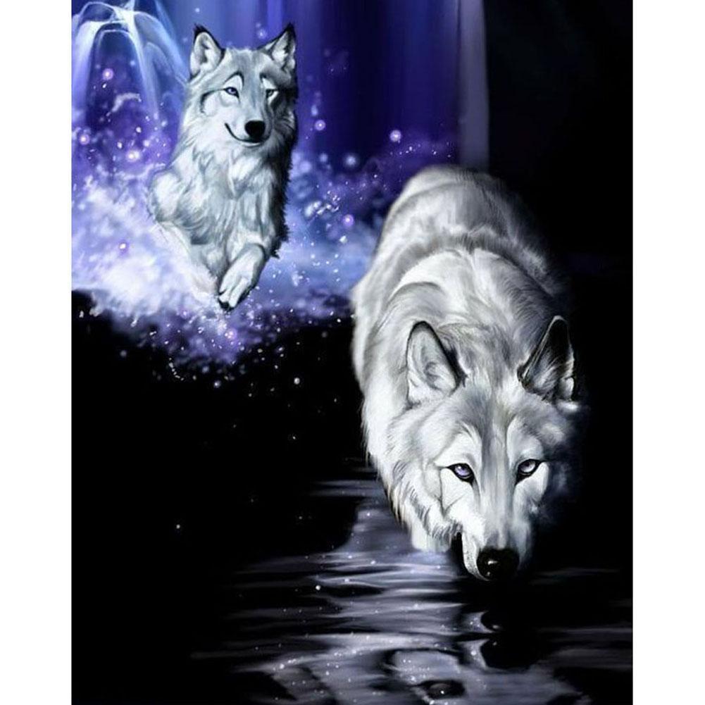 Running White Wolf - Full Drill Round Drill - 30x40cm