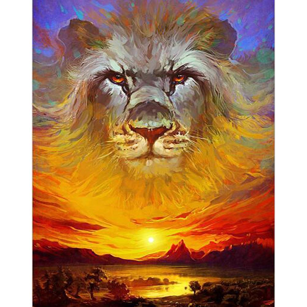 Lion Sunset - Full Drill Round Drill - 30x25cm