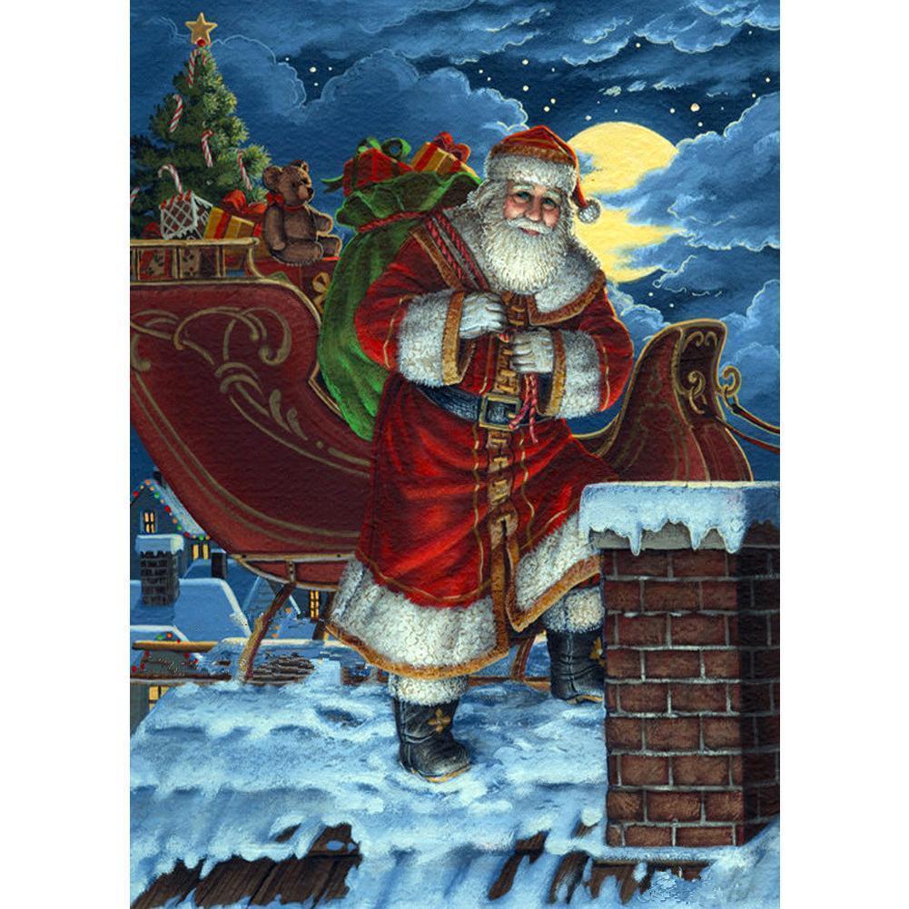 Santa Claus Snowman  - Full Drill Round Drill - 40x30cm