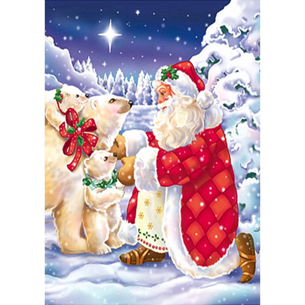 Santa Claus Animal  - Full Drill Round Drill - 40x30cm