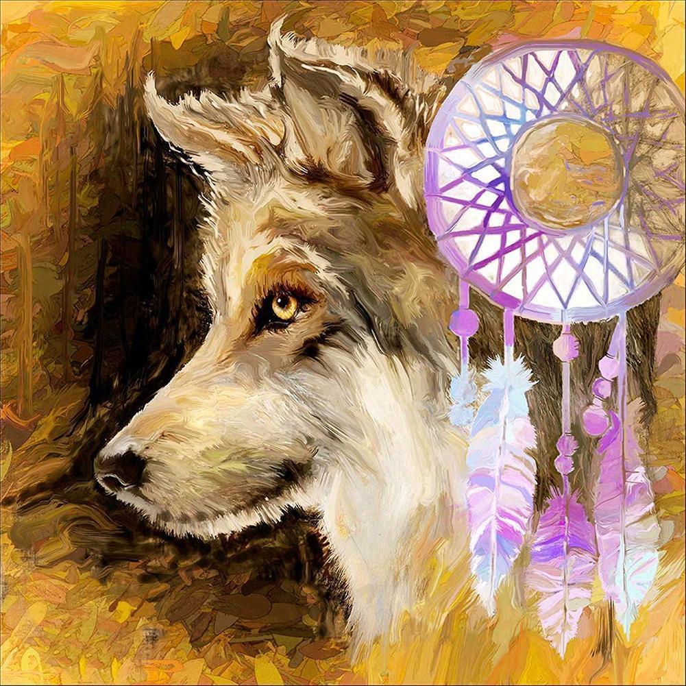 Wolf and Dream Catcher - Full Drill Round Drill - 30x30cm