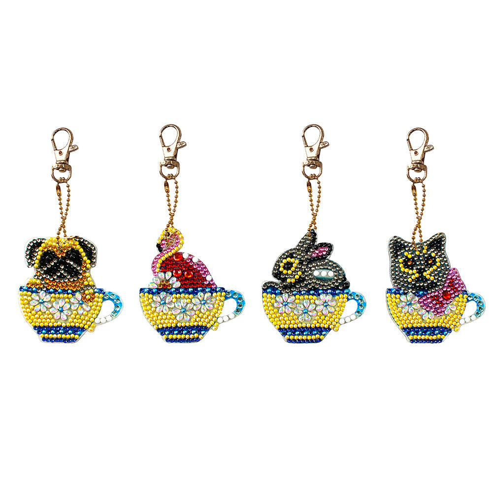 4pcs Teacup Animal DIY Keychain