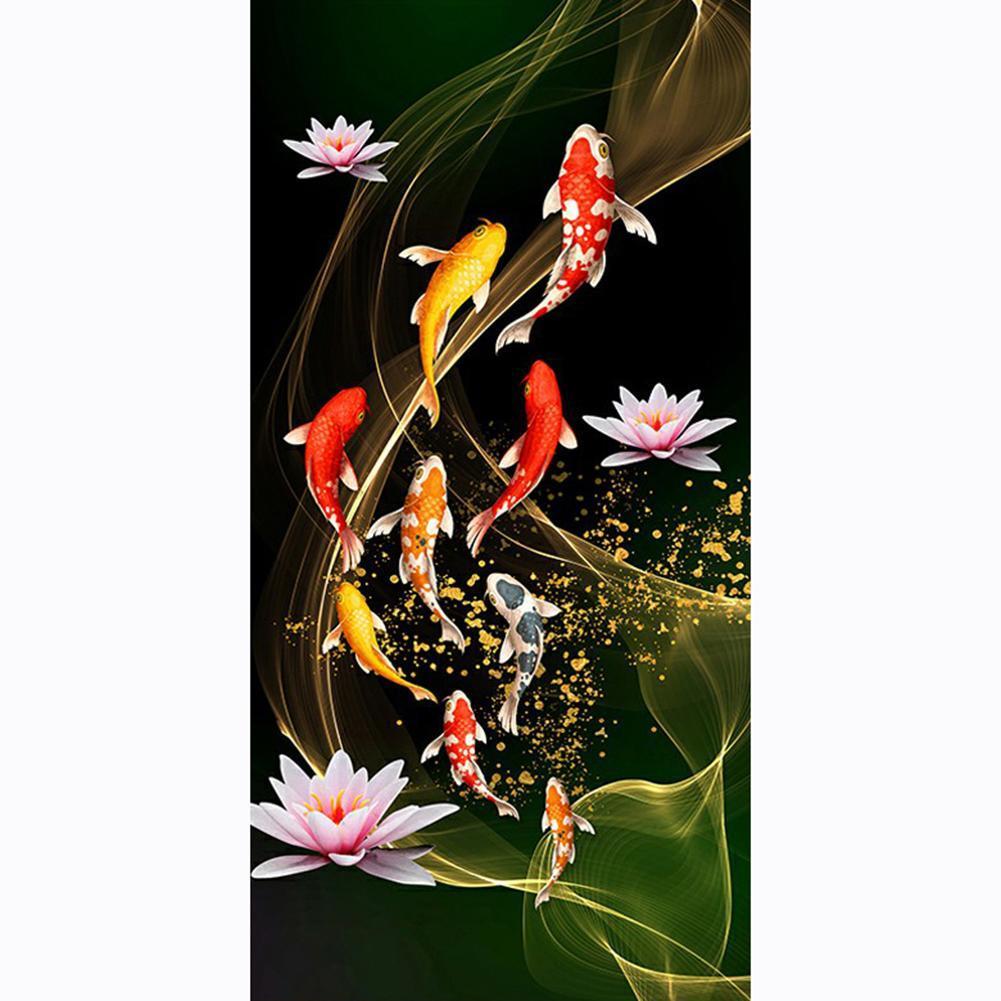 45x85cm Koi Fish Lotus - Full Drill Round Drill - 45x85cm