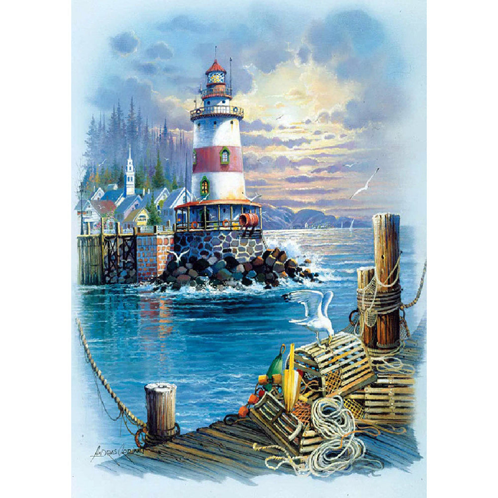 Seaside Light Tower Poster-Full Drill Diamond Painting