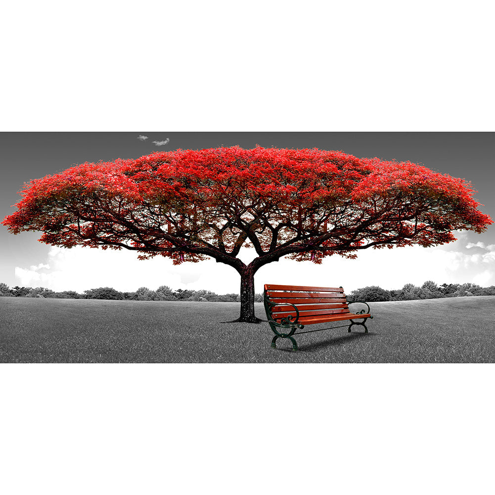 Red Tree With Chair-Full Drill Diamond Painting-80x40cm