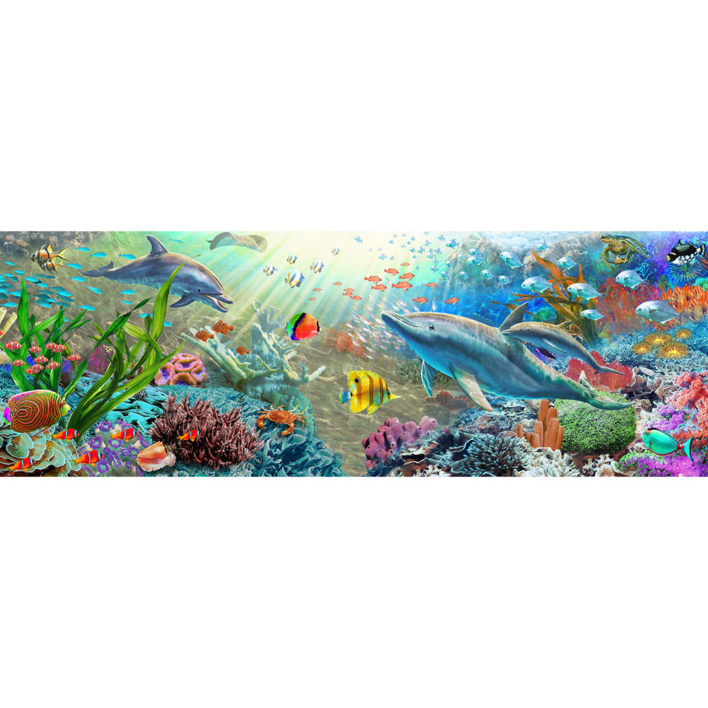 Colorful Ocean Dolphins-Full Drill Diamond Painting-90x30cm