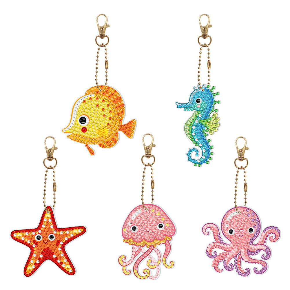 5pcs Aquatic Creatures Double Sided Keychain