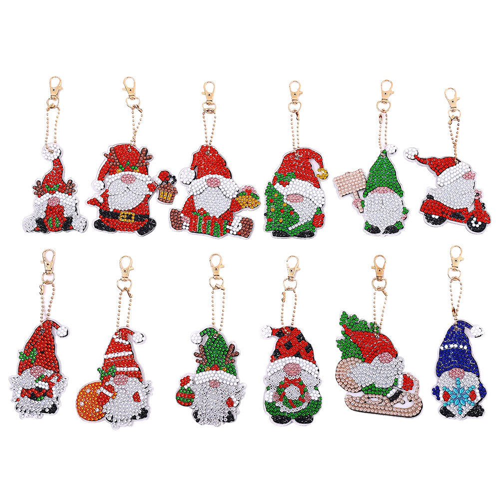 12pcs Santa Claus Christmas Double Sided Keychain