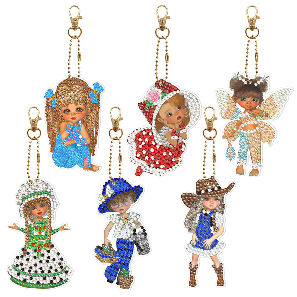 6pcs Doll Double Sided Keychain