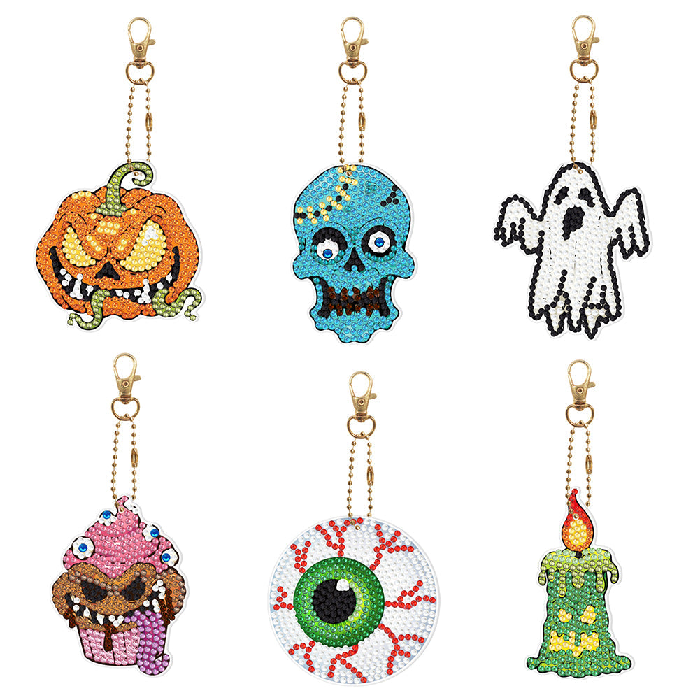 6pcs Halloween Ghost Double Sided Keychain