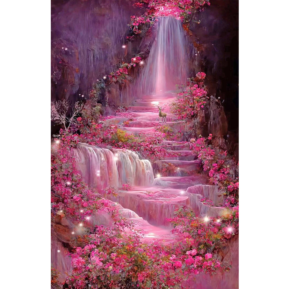 Pink Flower Waterfall-Full Drill Diamond Painting 40x70cm