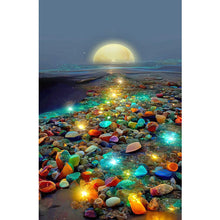 Load image into Gallery viewer, Glowing Colored Stones On The Seaside Under The Moon-Full Drill Diamond Painting-40x70CM
