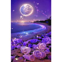 Load image into Gallery viewer, Purple Rose Beach Under The Dreamy Moon-Full Drill Diamond Painting-40x70CM
