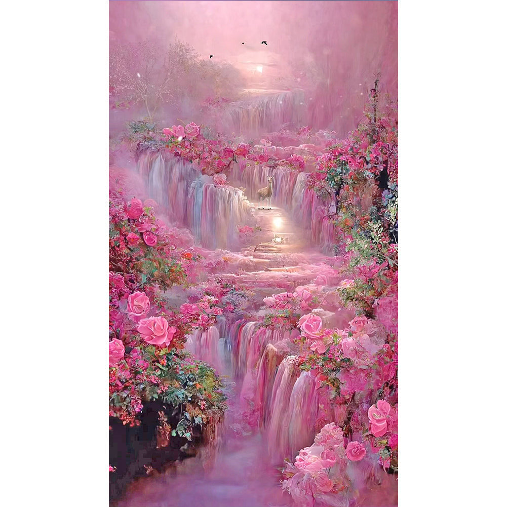 Pink Flower Waterfall-Full Drill Diamond Painting-40x70CM