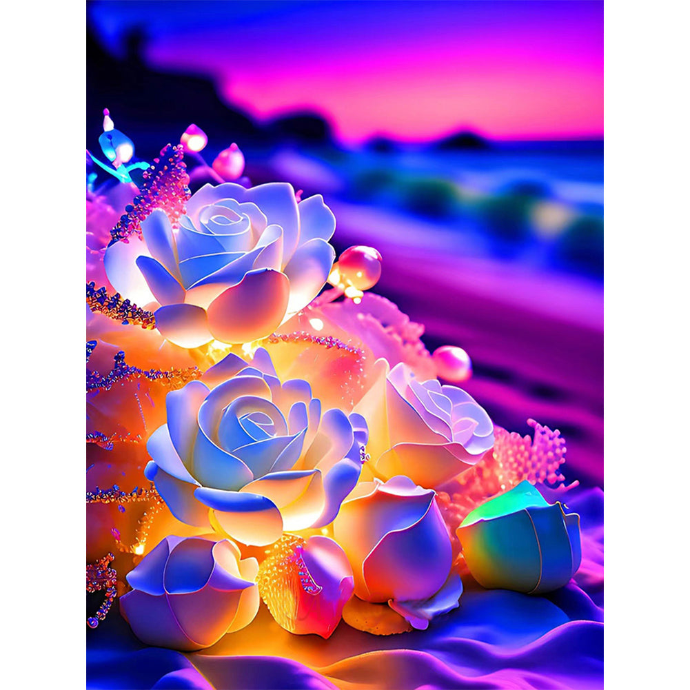 Seaside Crystal Rose-Full Round Drill Diamond Painting-30x40cm